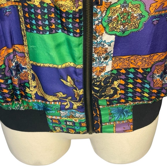 K Arnold 100% Silk Vintage Multicolor Patchwork Bohemian Bomber Jacket Sz S - Picture 4 of 9